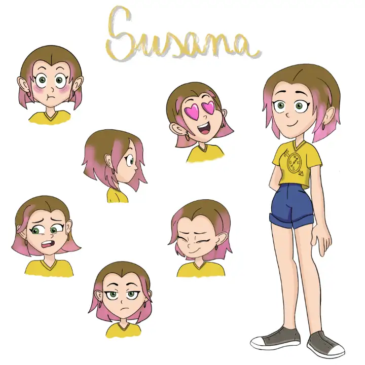 Hoja de personaje de Susana con expresiones